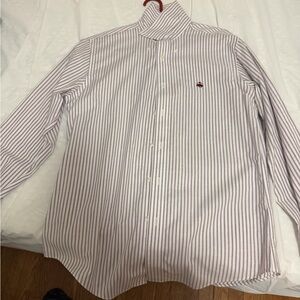 Brooks Brothers White and Redish Purple Stripes (Dress Shirt)